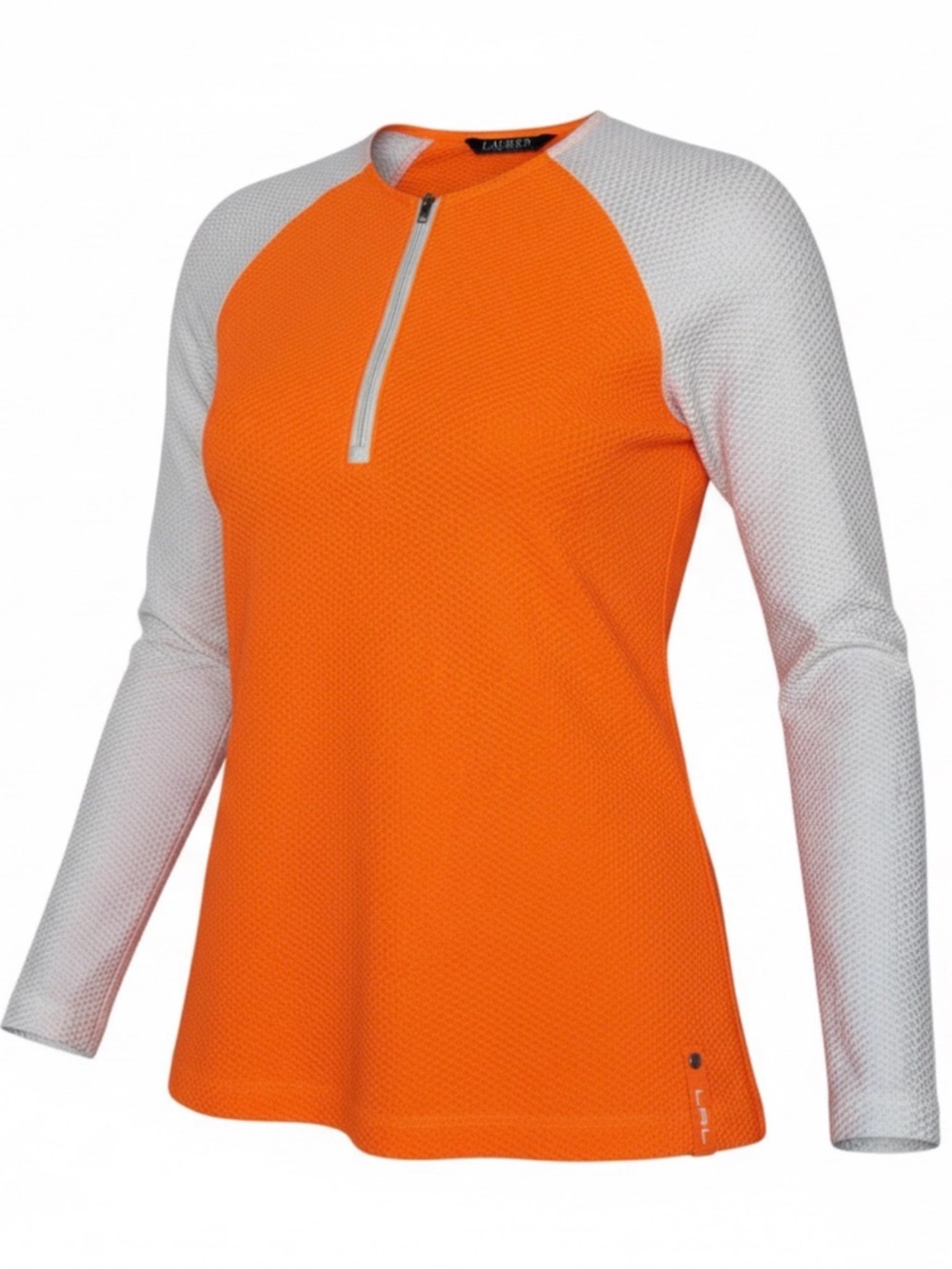 Lauren by Ralph Lauren Orange and White Half-Zip Athletic Top. Size small